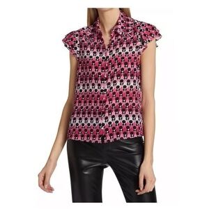 Alice + Olivia Pink and Black Martel Sassy Staceface Blouse